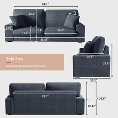 Nikos Modern Style 3 Seater Square Arm Sofa Upholstered Couch