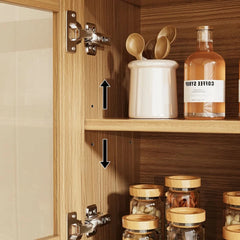 Smallex Kitchen Pantry With Glass Door And Microwave Shelf - Wooden Bazar