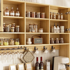 Smallex Kitchen Pantry With Glass Door And Microwave Shelf - Wooden Bazar