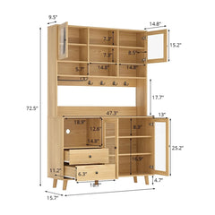 Smallex Kitchen Pantry With Glass Door And Microwave Shelf - Wooden Bazar