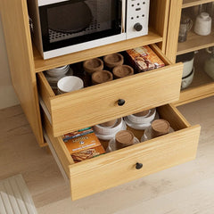 Smallex Kitchen Pantry With Glass Door And Microwave Shelf - Wooden Bazar