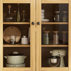 Smallex Kitchen Pantry With Glass Door And Microwave Shelf - Wooden Bazar