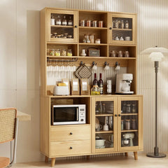 Smallex Kitchen Pantry With Glass Door And Microwave Shelf - Wooden Bazar