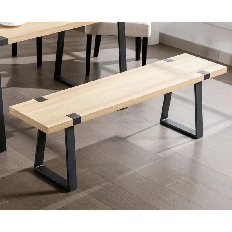 Narator Modern Wood Bench Industrial Table Benches with Black Metal Le