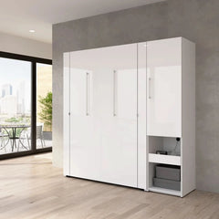 High-Gloss Scratch-Resistant Murphy Bed and Storage Cabinet with Door and Pull-Out Shelf