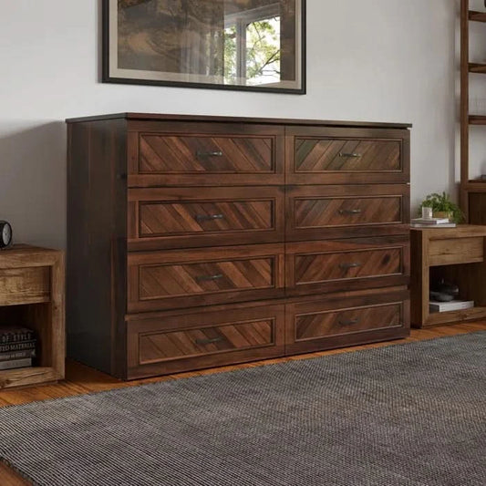 Senny Solid Wood Murphy Bed Desk with 6" Mattress and Built-in Charging Station