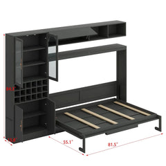 Murphy Bed Wall Bed With Sofa , Shelves USB & Light - Wooden Bazar