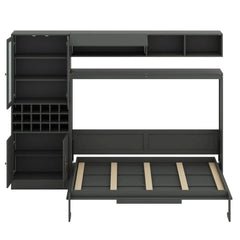 Murphy Bed Wall Bed With Sofa , Shelves USB & Light - Wooden Bazar