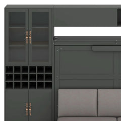 Murphy Bed Wall Bed With Sofa , Shelves USB & Light - Wooden Bazar