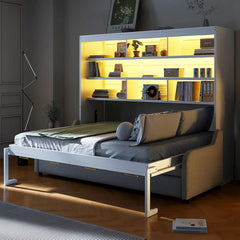 Murphy Bed With Sofa And Led Light - Wooden Bazar