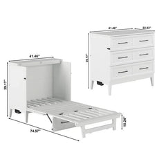 Solid Wood Murphy Bed Chest with 6" Mattress and Built-in Charger