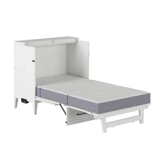 Solid Wood Murphy Bed Chest with 6" Mattress and Built-in Charger