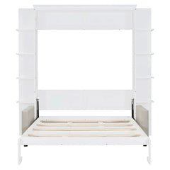 Linek Queen Size Murphy Bed Wall Bed with White Sofa - Wooden Bazar