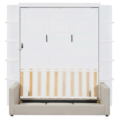 Linek Queen Size Murphy Bed Wall Bed with White Sofa - Wooden Bazar
