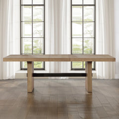 Extendable Oak Trestle Wood Dining Table - Wooden Bazar