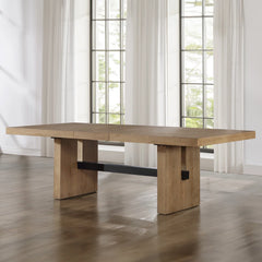 Extendable Oak Trestle Wood Dining Table - Wooden Bazar
