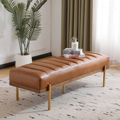 Glexico Modern Channel Tufted Bench With Gold Base
