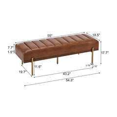 Glexico Modern Channel Tufted Bench With Gold Base