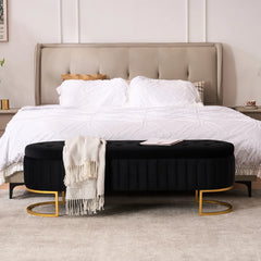 Velvet Storage Bench with Gold Legs - Wooden Bazar