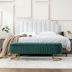 Velvet Storage Bench with Gold Legs - Wooden Bazar