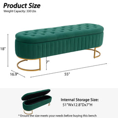 Velvet Storage Bench with Gold Legs - Wooden Bazar