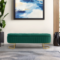 Velvet Storage Bench with Gold Legs - Wooden Bazar