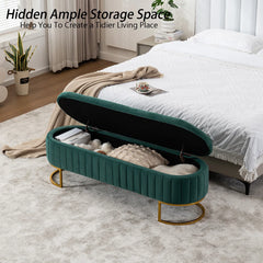 Velvet Storage Bench with Gold Legs - Wooden Bazar