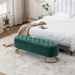 Velvet Storage Bench with Gold Legs - Wooden Bazar