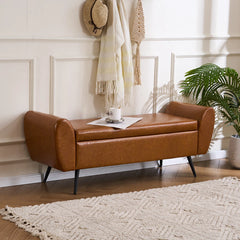 Savin Vegan Leather Storage Bench Storage Ottoman for King Size Bed - Wooden Bazar