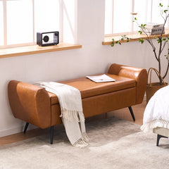 Savin Vegan Leather Storage Bench Storage Ottoman for King Size Bed - Wooden Bazar