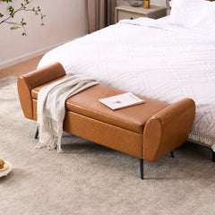 Savin Vegan Leather Storage Bench Storage Ottoman for King Size Bed - Wooden Bazar