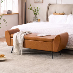 Savin Vegan Leather Storage Bench Storage Ottoman for King Size Bed - Wooden Bazar