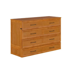 Wood Murphy Bed Chest with Storage Drawer, Built-in Charging station and Mattress