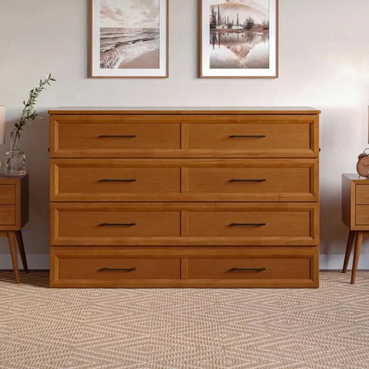 Wood Murphy Bed Chest with Storage Drawer, Built-in Charging station and Mattress