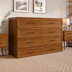 Wood Murphy Bed Chest with Storage Drawer, Built-in Charging station and Mattress