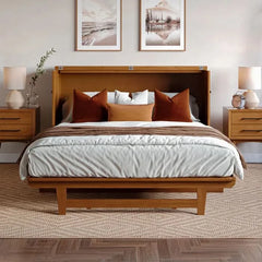 Wood Murphy Bed Chest with Storage Drawer, Built-in Charging station and Mattress