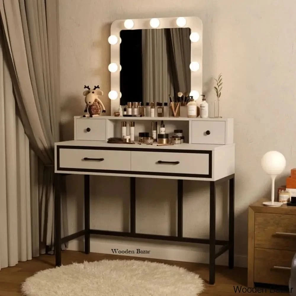 Abdulaleem Vanity Dressing Table With Lighted Mirror And Stool White