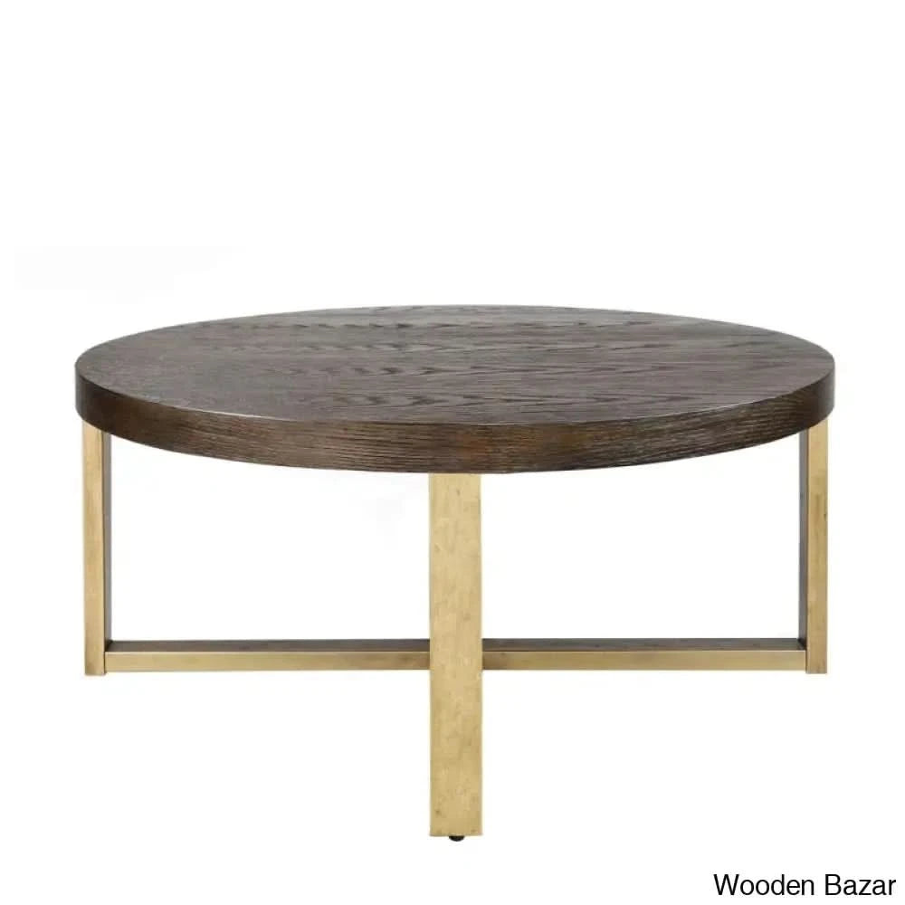 Abrielle Cross Legs Round Wood Coffee Table And Center Table
