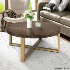 Abrielle Cross Legs Round Wood Coffee Table And Center Table
