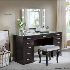 Addaly Vanity Dressing Table With Mirror Lights And Stool Obsidian Gray