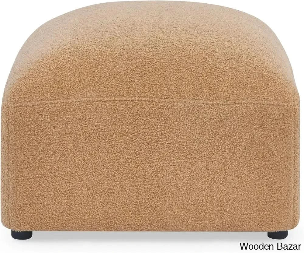 Ader Minimalist Convertible Modular Sectional Sofa In L-Shaped Camel / Ottoman