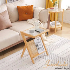 Ailsun Rattan Coffee And Center Table Bamboo Accent Bedside Tables Glass Nightstand Side