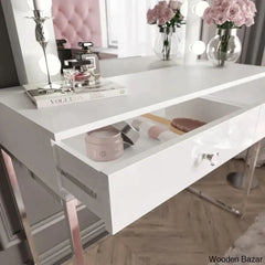 Alanoor White Stylish Dressing Table With Mirror - Wooden Bazar