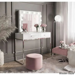Alanoor White Stylish Dressing Table With Mirror - Wooden Bazar