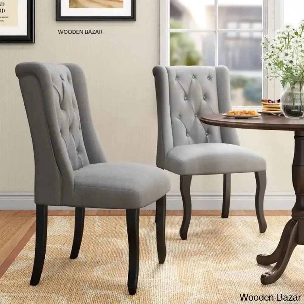 Alcinio Tufted Upholstered Wing Back Dining Chair with Solid Wood Legs Set of 2 Wooden Bazar Wooden Bazar
