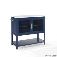 Alexander-Jay Marble Top Kitchen Trolley Cart Cabinet Kitchen Island With Storage