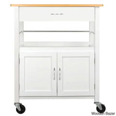 Alezandro Solid Wood Top Kitchen Island Trolley Cart Cabinet Kitchen Island With Storage
