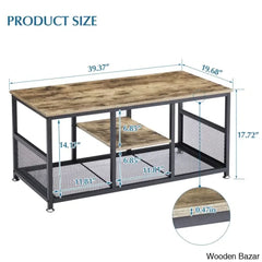 Alok Industrial Coffee And Center Table With Storage Shelf Cocktail Accent Furniture For Living Room