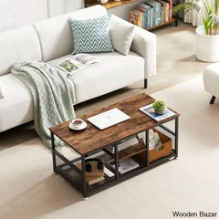 Alok Industrial Coffee And Center Table With Storage Shelf Cocktail Accent Furniture For Living Room