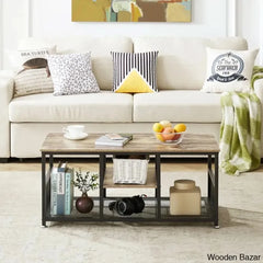 Alok Industrial Coffee And Center Table With Storage Shelf Cocktail Accent Furniture For Living Room